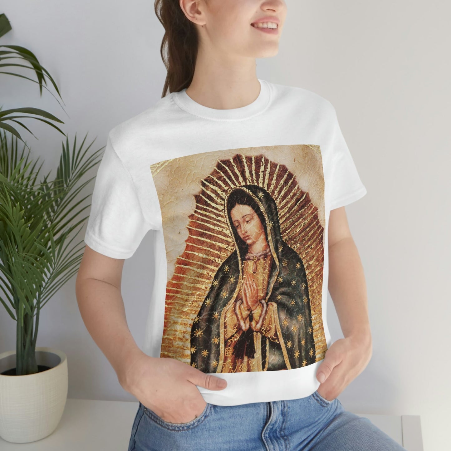 Unisex BELLA + CANVAS - Jersey Short Sleeve Tee - Nuestra Señora de Guadalupe O Virgen of Guadalupe - Mexico - Catholicism - Green Forest Home