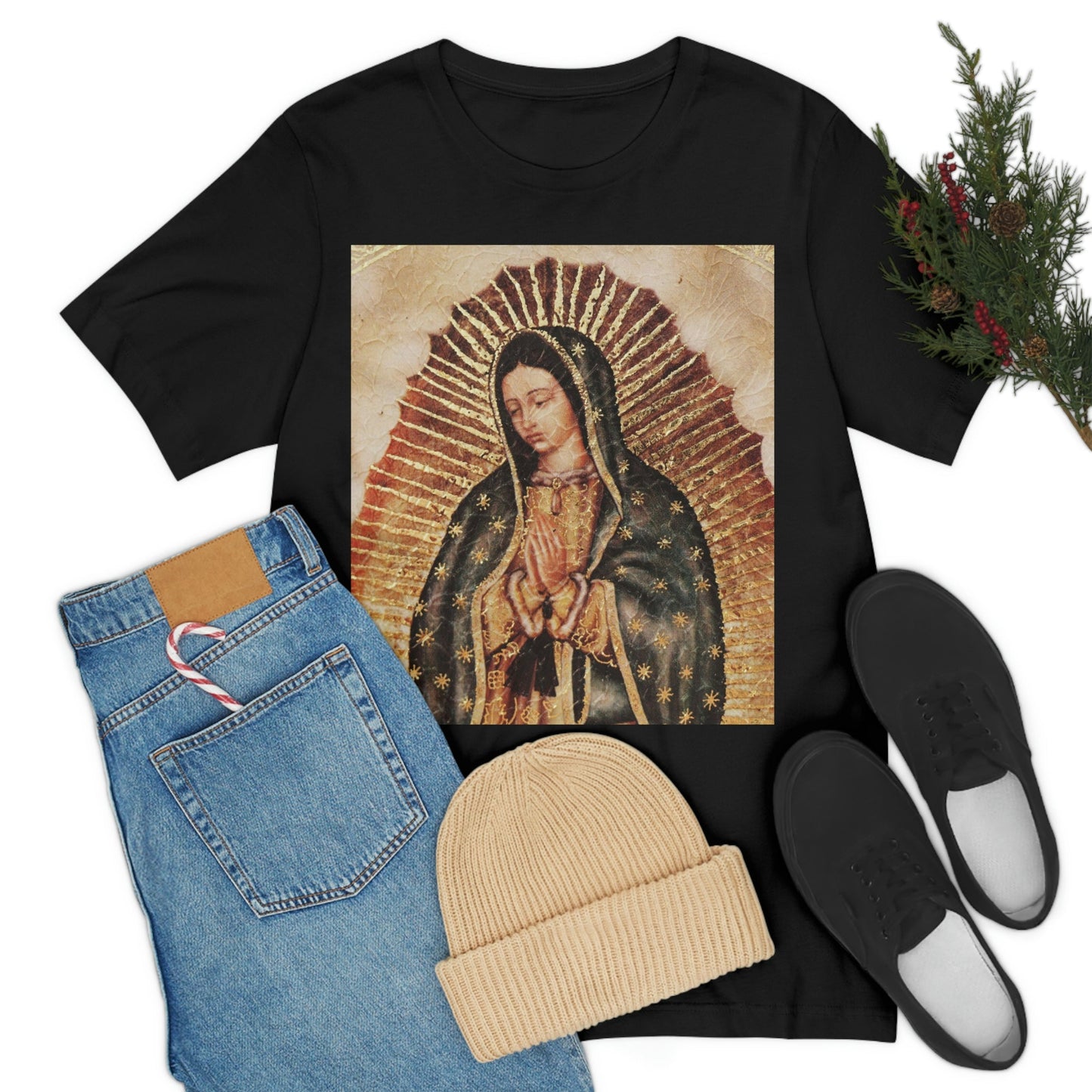 Unisex BELLA + CANVAS - Jersey Short Sleeve Tee - Nuestra Señora de Guadalupe O Virgen of Guadalupe - Mexico - Catholicism - Green Forest Home
