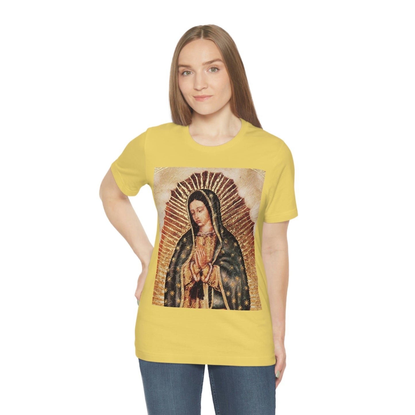 Unisex BELLA + CANVAS - Jersey Short Sleeve Tee - Nuestra Señora de Guadalupe O Virgen of Guadalupe - Mexico - Catholicism - Green Forest Home