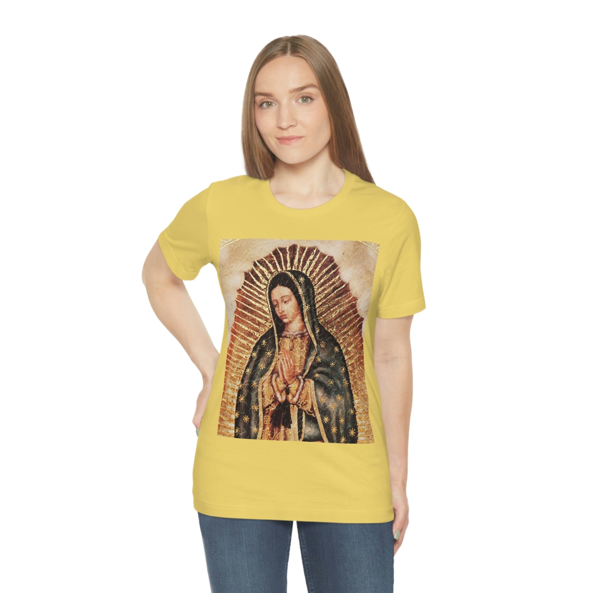 Unisex BELLA + CANVAS - Jersey Short Sleeve Tee - Nuestra Señora de Guadalupe O Virgen of Guadalupe - Mexico - Catholicism - Green Forest Home