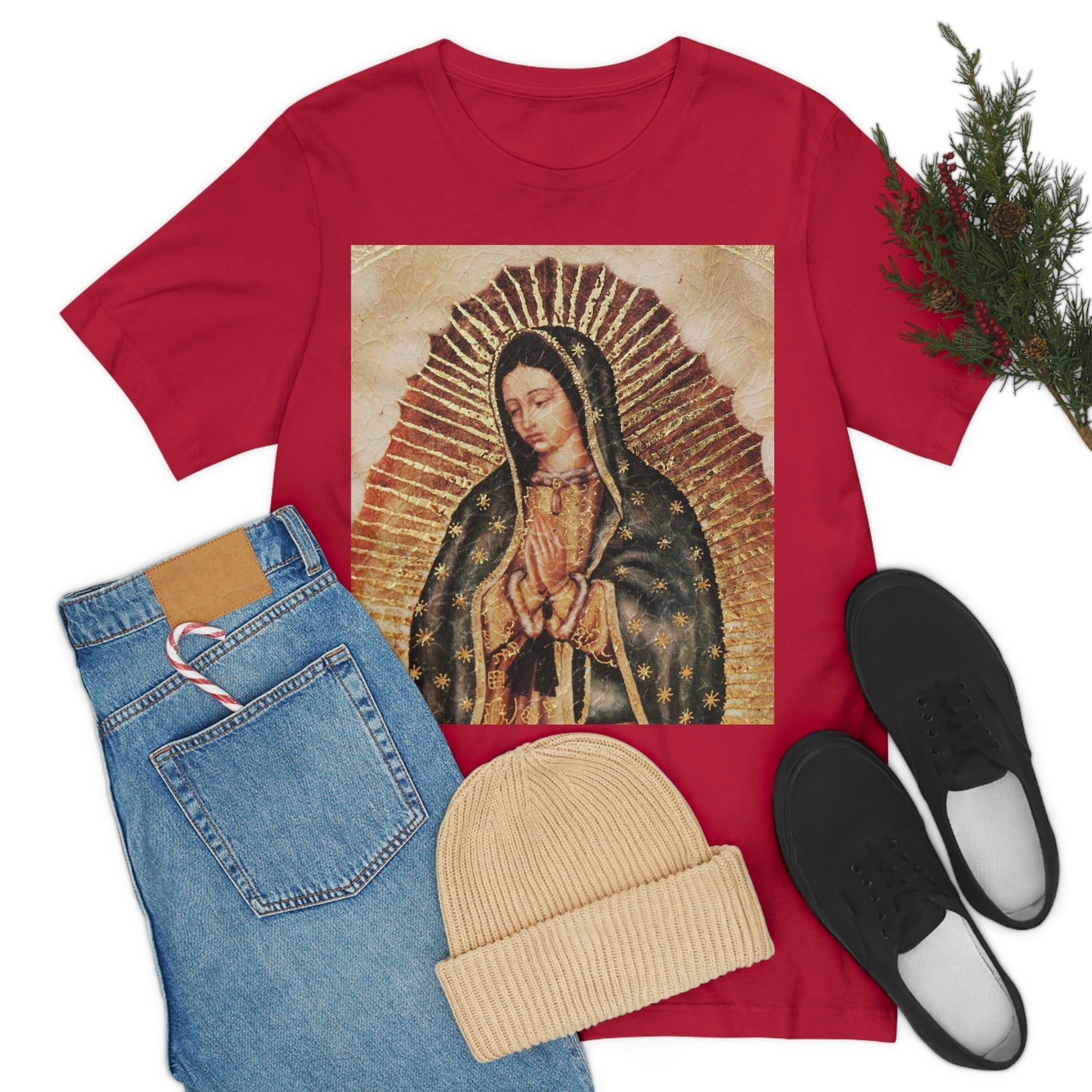 Unisex BELLA + CANVAS - Jersey Short Sleeve Tee - Nuestra Señora de Guadalupe O Virgen of Guadalupe - Mexico - Catholicism - Green Forest Home