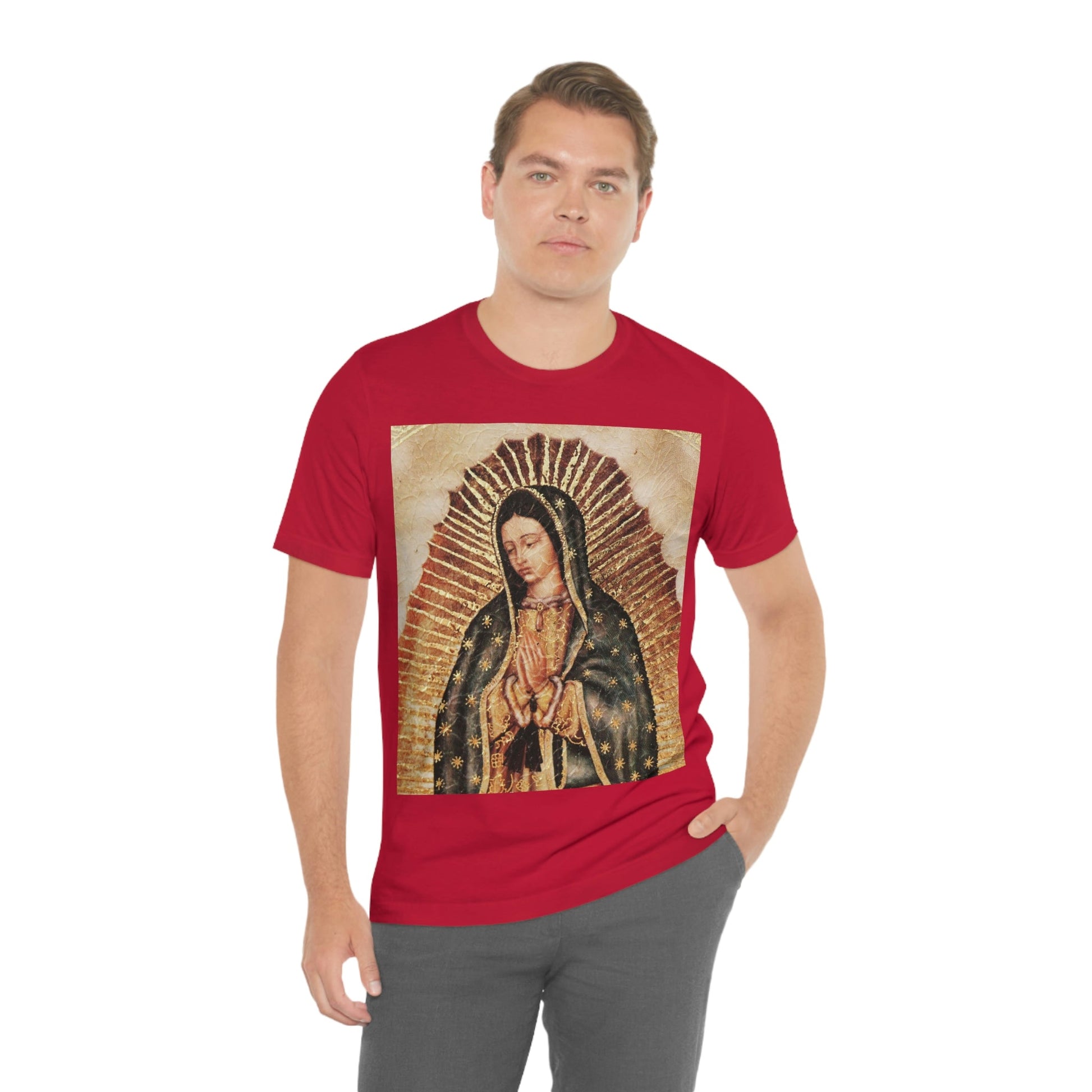 Unisex BELLA + CANVAS - Jersey Short Sleeve Tee - Nuestra Señora de Guadalupe O Virgen of Guadalupe - Mexico - Catholicism - Green Forest Home