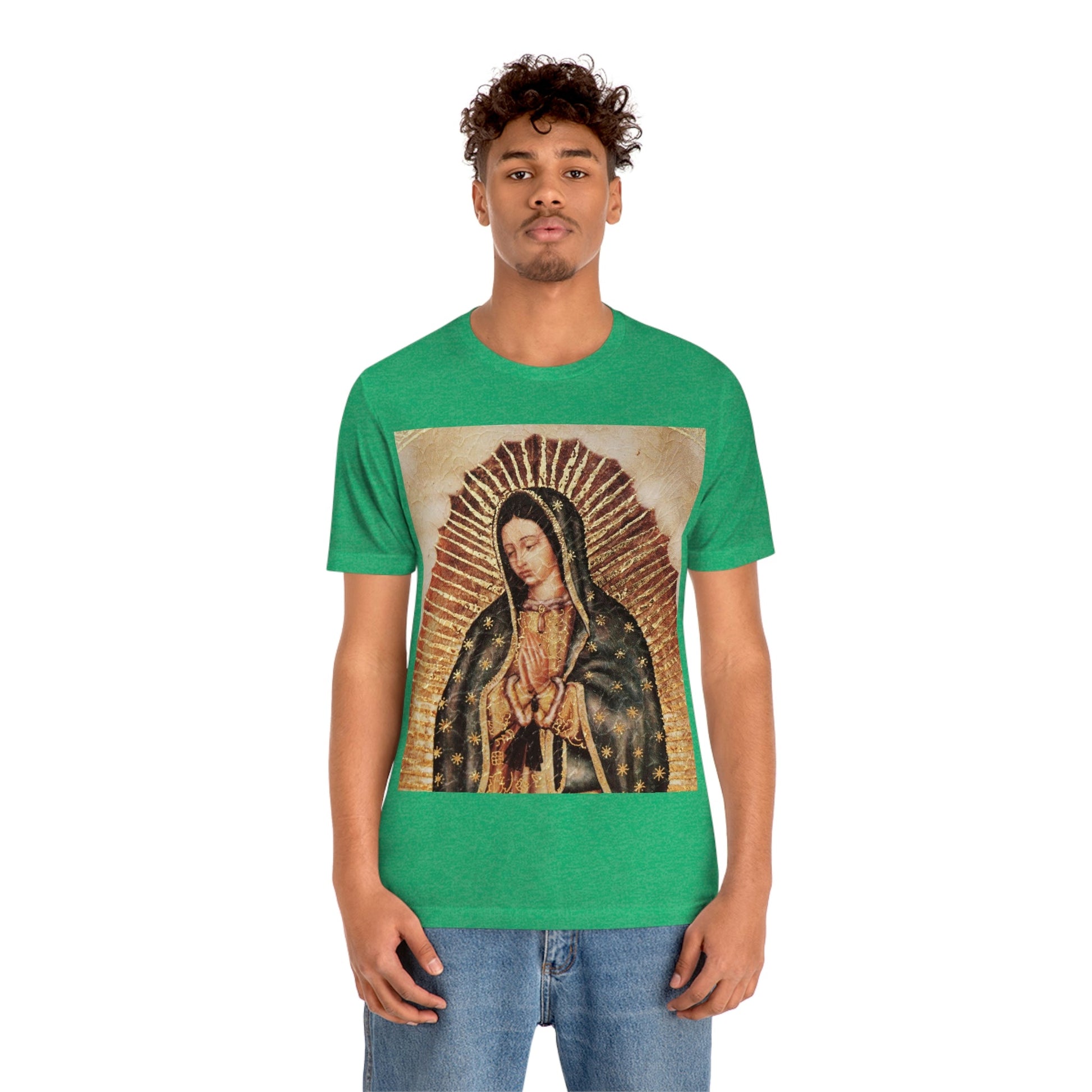 Unisex BELLA + CANVAS - Jersey Short Sleeve Tee - Nuestra Señora de Guadalupe O Virgen of Guadalupe - Mexico - Catholicism - Green Forest Home