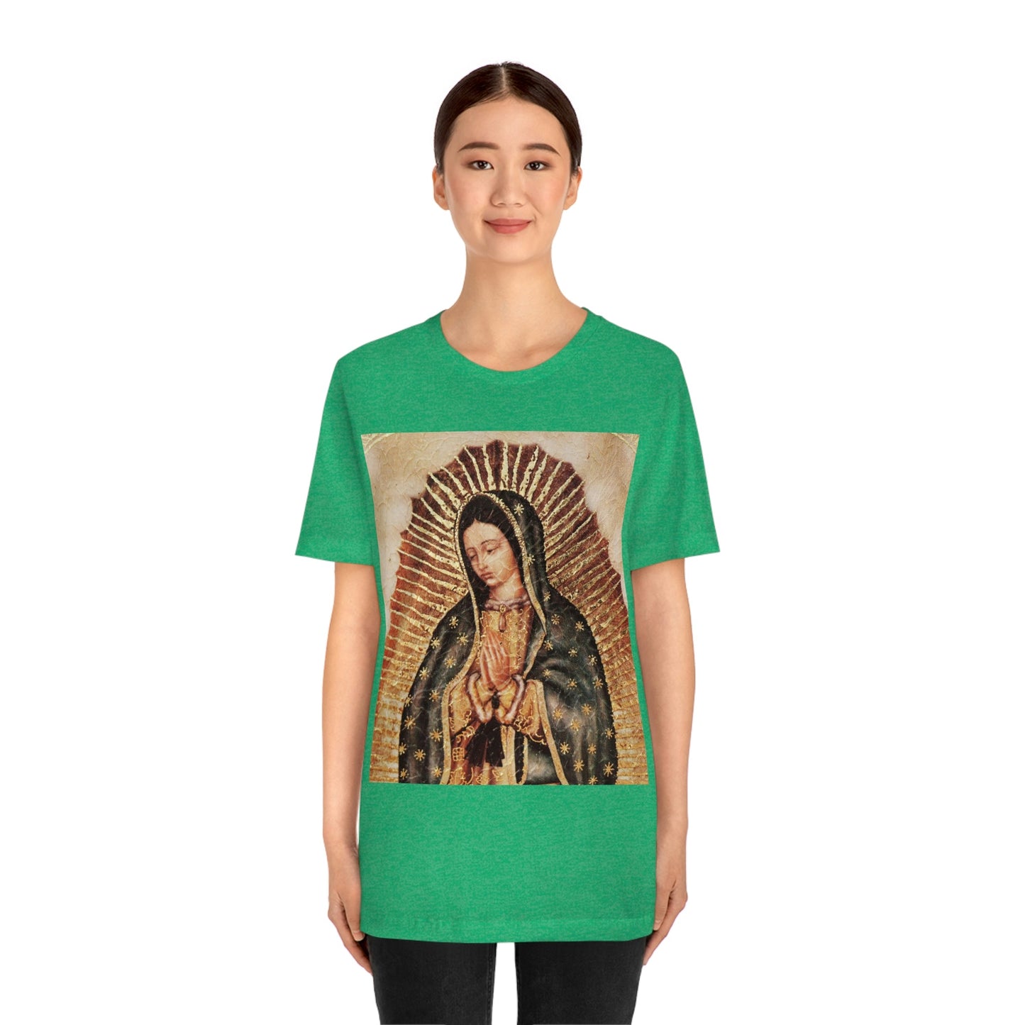 Unisex BELLA + CANVAS - Jersey Short Sleeve Tee - Nuestra Señora de Guadalupe O Virgen of Guadalupe - Mexico - Catholicism - Green Forest Home