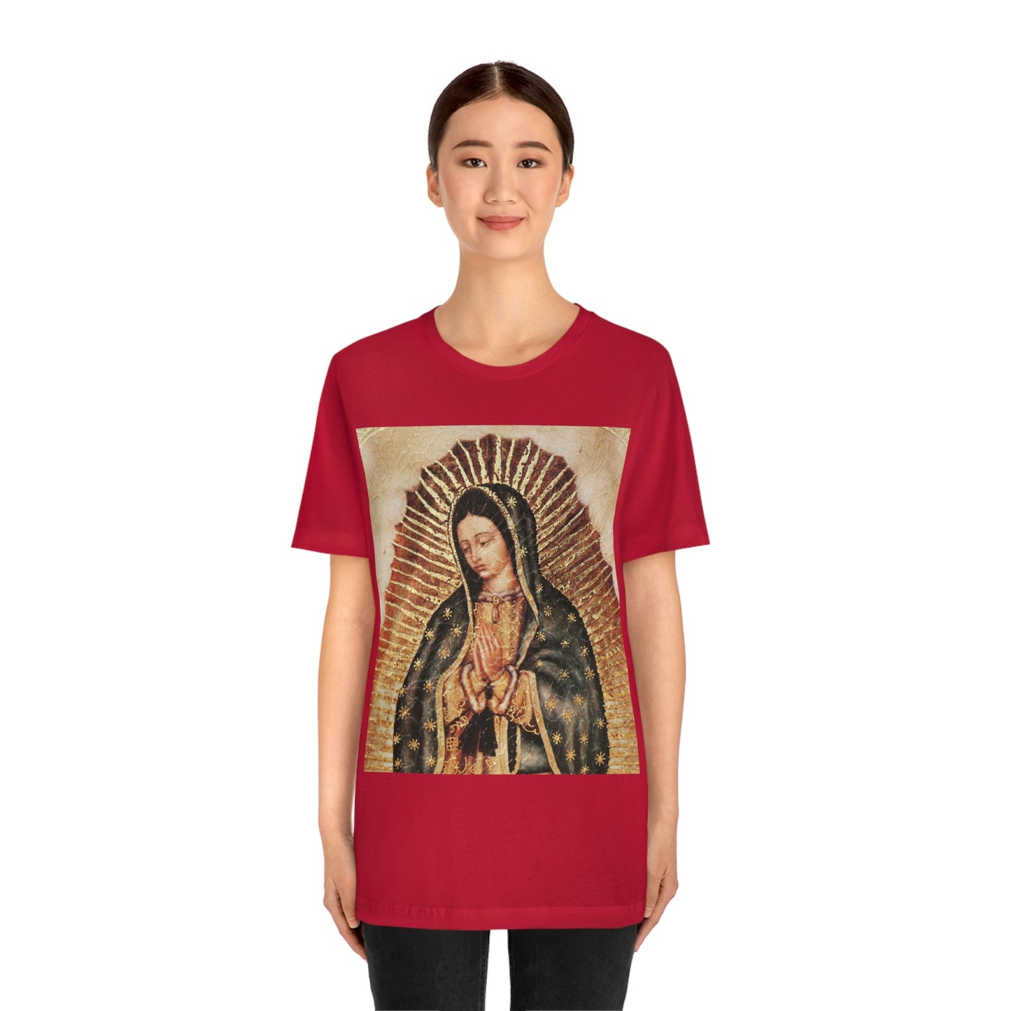 Unisex BELLA + CANVAS - Jersey Short Sleeve Tee - Nuestra Señora de Guadalupe O Virgen of Guadalupe - Mexico - Catholicism - Green Forest Home