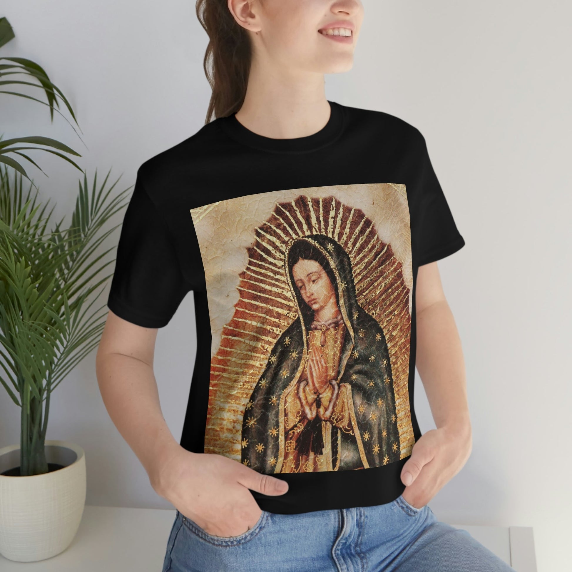 Unisex BELLA + CANVAS - Jersey Short Sleeve Tee - Nuestra Señora de Guadalupe O Virgen of Guadalupe - Mexico - Catholicism - Green Forest Home