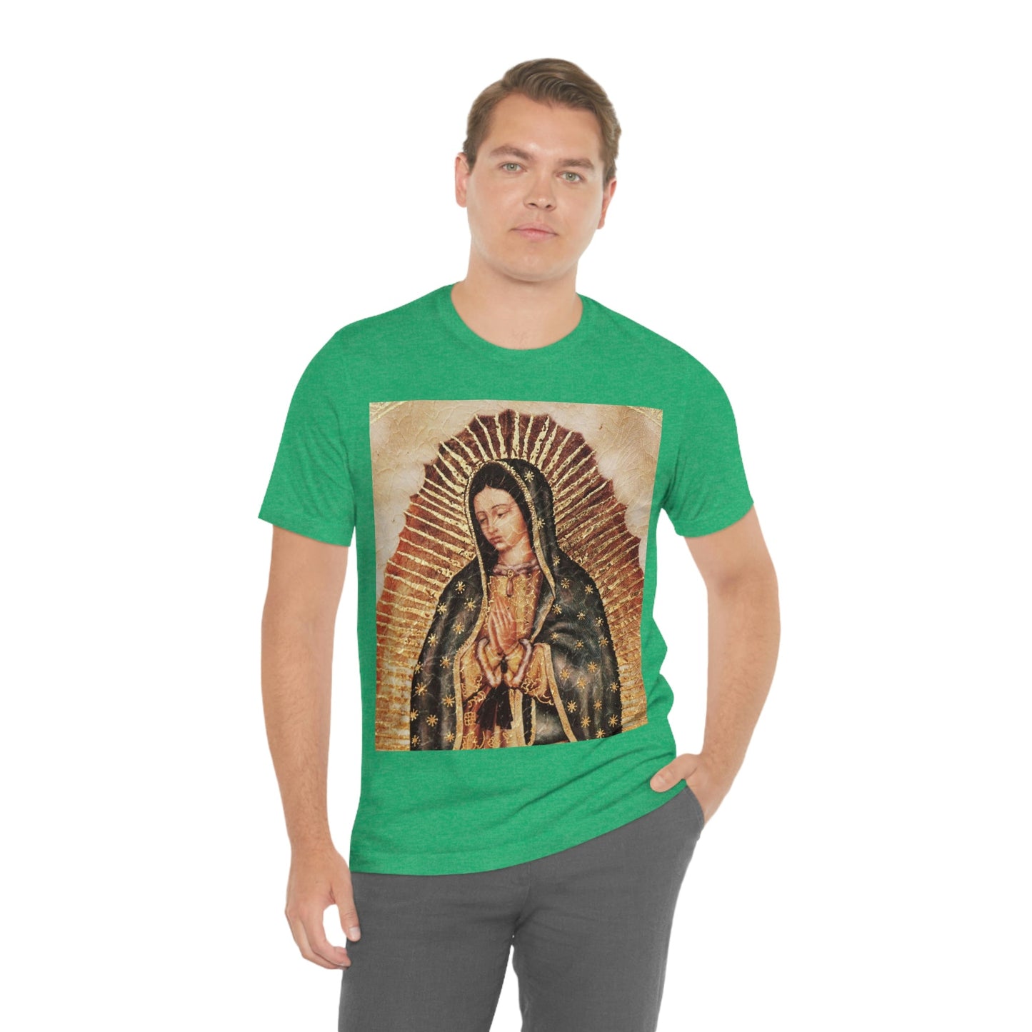 Unisex BELLA + CANVAS - Jersey Short Sleeve Tee - Nuestra Señora de Guadalupe O Virgen of Guadalupe - Mexico - Catholicism - Green Forest Home