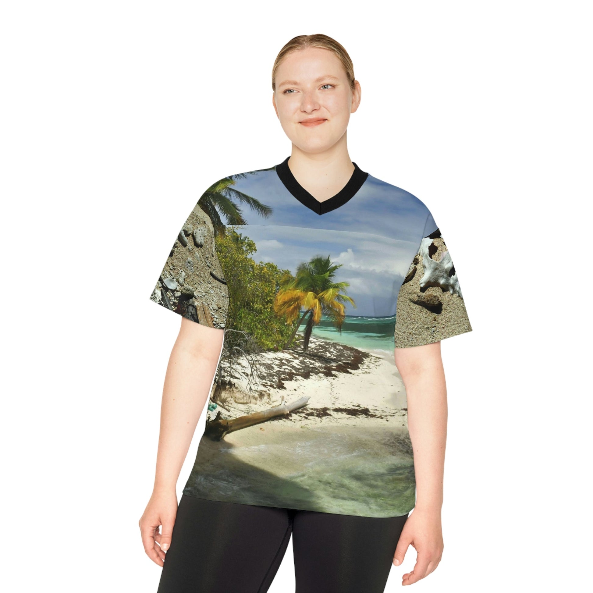 Unisex Football Jersey (AOP) - All Over Print - Amazing Colors of Pajaros Beach - Mona Island Puerto Rico - Made in China - Green Forest Home