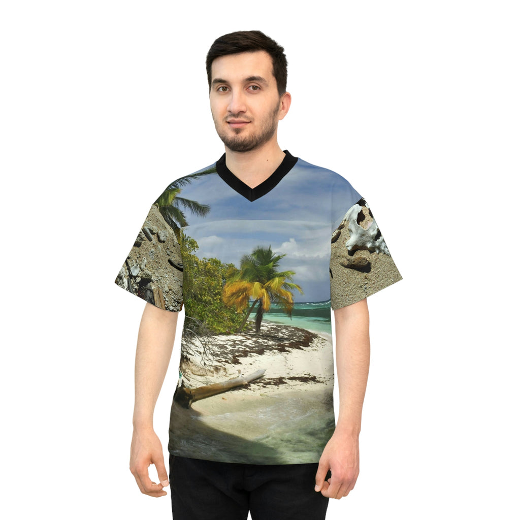 Unisex Football Jersey (AOP) - All Over Print - Amazing Colors of Pajaros Beach - Mona Island Puerto Rico - Made in China - Green Forest Home