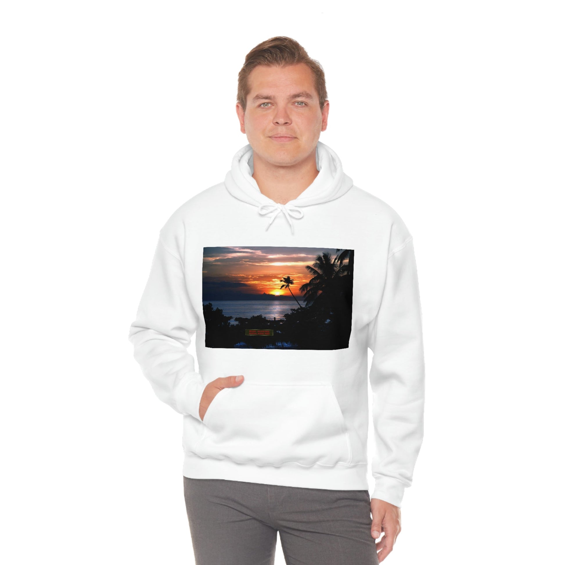 Unisex Heavy Blend Hooded Sweatshirt with Awesome RINCON BEACH in Puerto Rico - surfing, food, lodging, fun - Green Forest Home