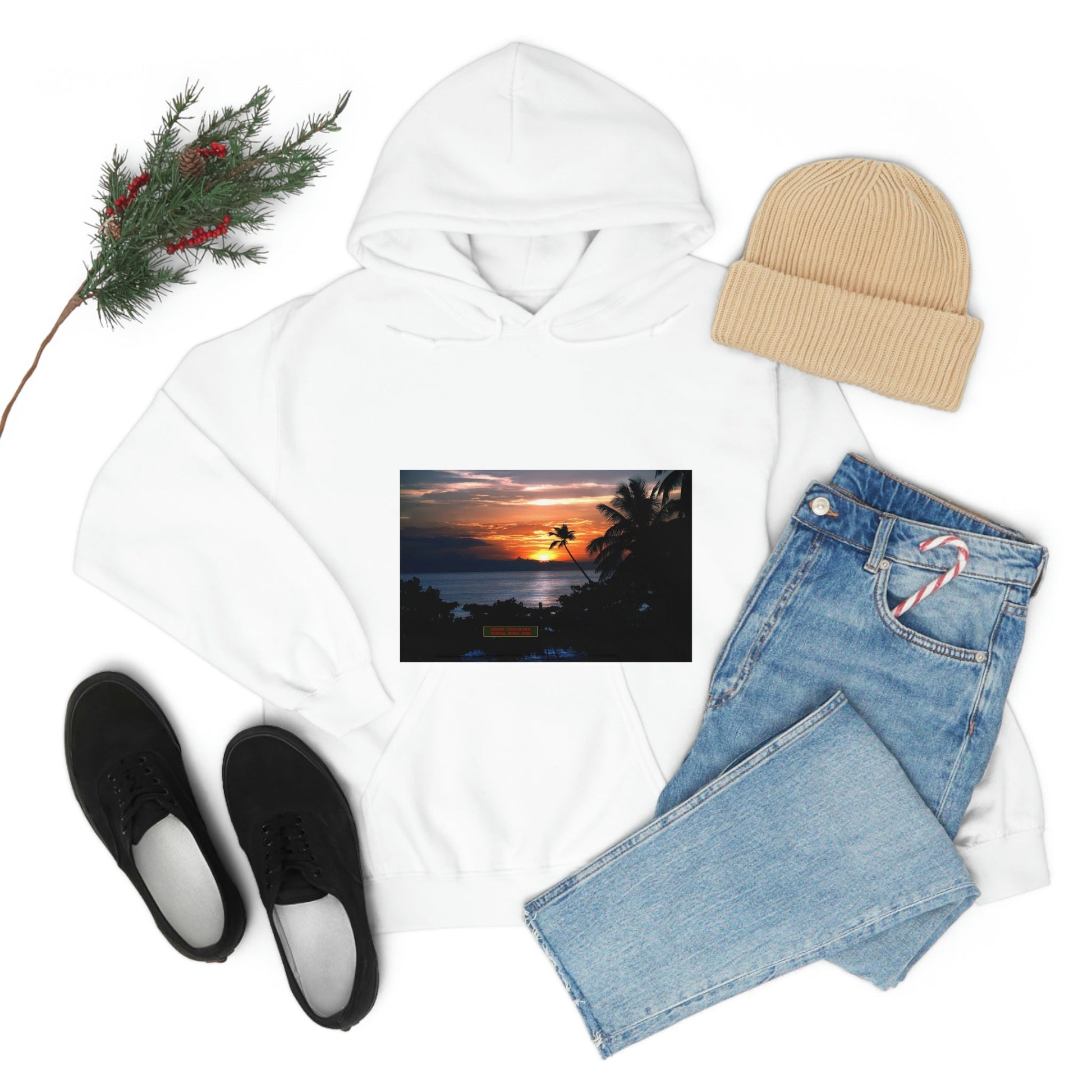 Unisex Heavy Blend Hooded Sweatshirt with Awesome RINCON BEACH in Puerto Rico - surfing, food, lodging, fun - Green Forest Home