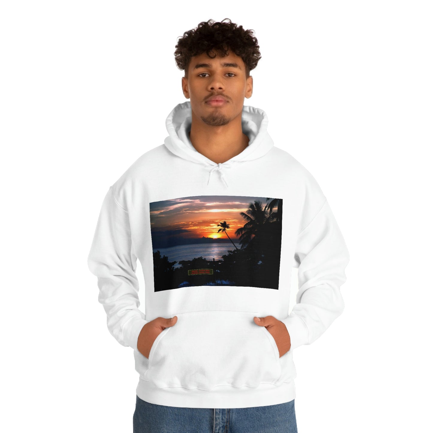 Unisex Heavy Blend Hooded Sweatshirt with Awesome RINCON BEACH in Puerto Rico - surfing, food, lodging, fun - Green Forest Home