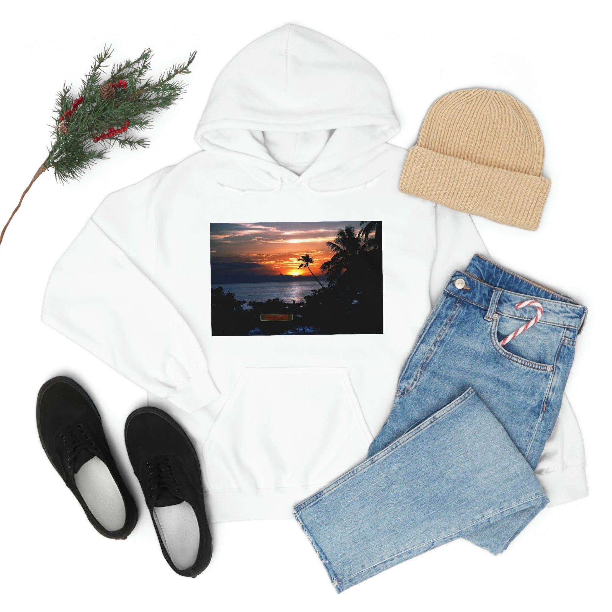 Unisex Heavy Blend Hooded Sweatshirt with Awesome RINCON BEACH in Puerto Rico - surfing, food, lodging, fun - Green Forest Home