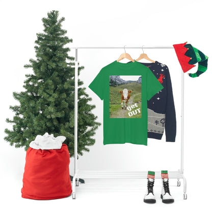 UNISEX Heavy Cotton Tee - Gildan 5000 - Holy Cow - GET OUT - Made in Canada by Print Geek in 3 days - Green Forest Home