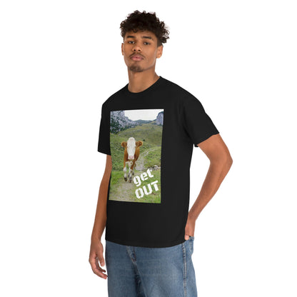 UNISEX Heavy Cotton Tee - Gildan 5000 - Holy Cow - GET OUT - Made in Canada by Print Geek in 3 days - Green Forest Home
