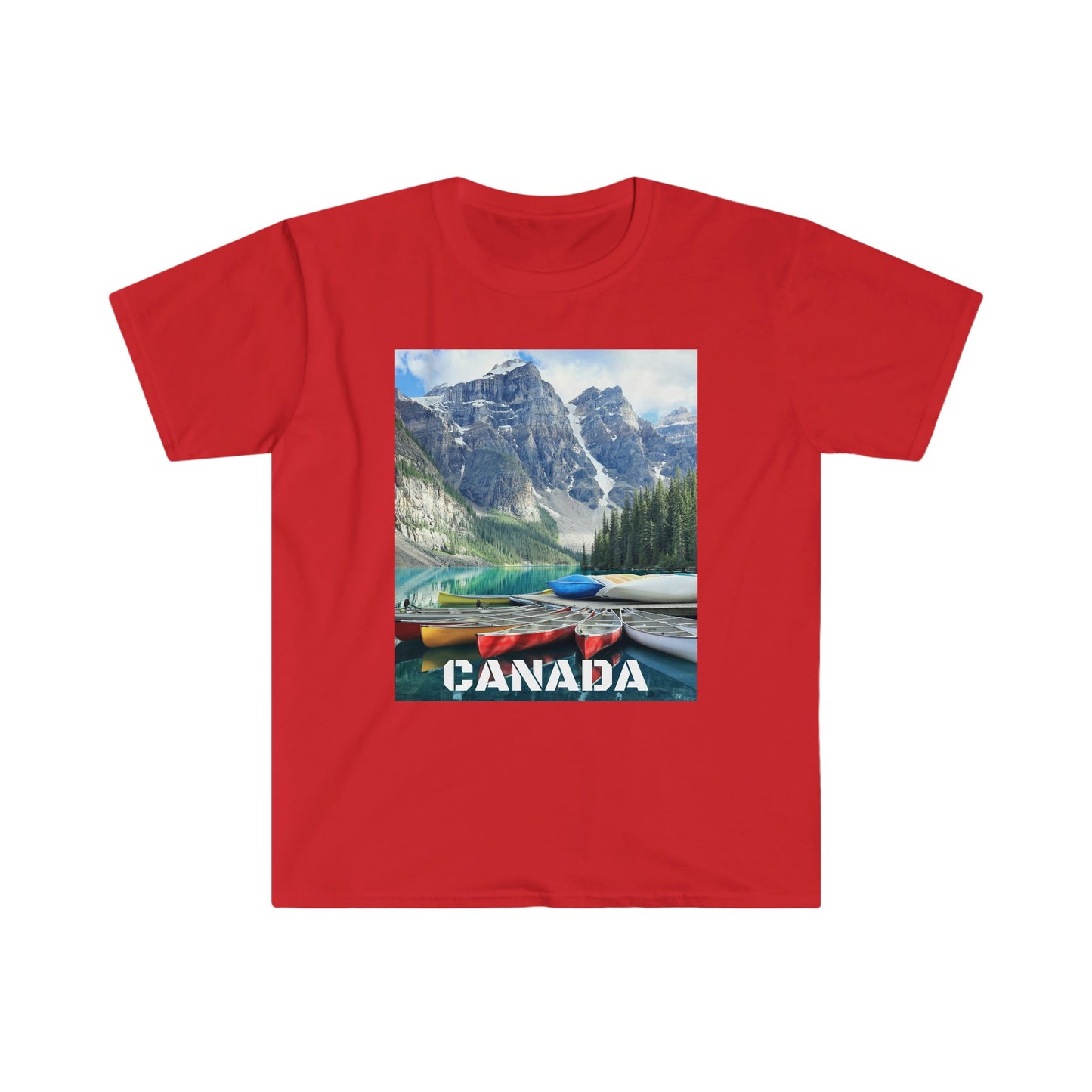 Unisex Softstyle T-Shirt - 100% cotton - Gildan 64000 - Made in CANADA in 3 Days - Rocky Mountains, Alberta & Canmore, Canada - Green Forest Home