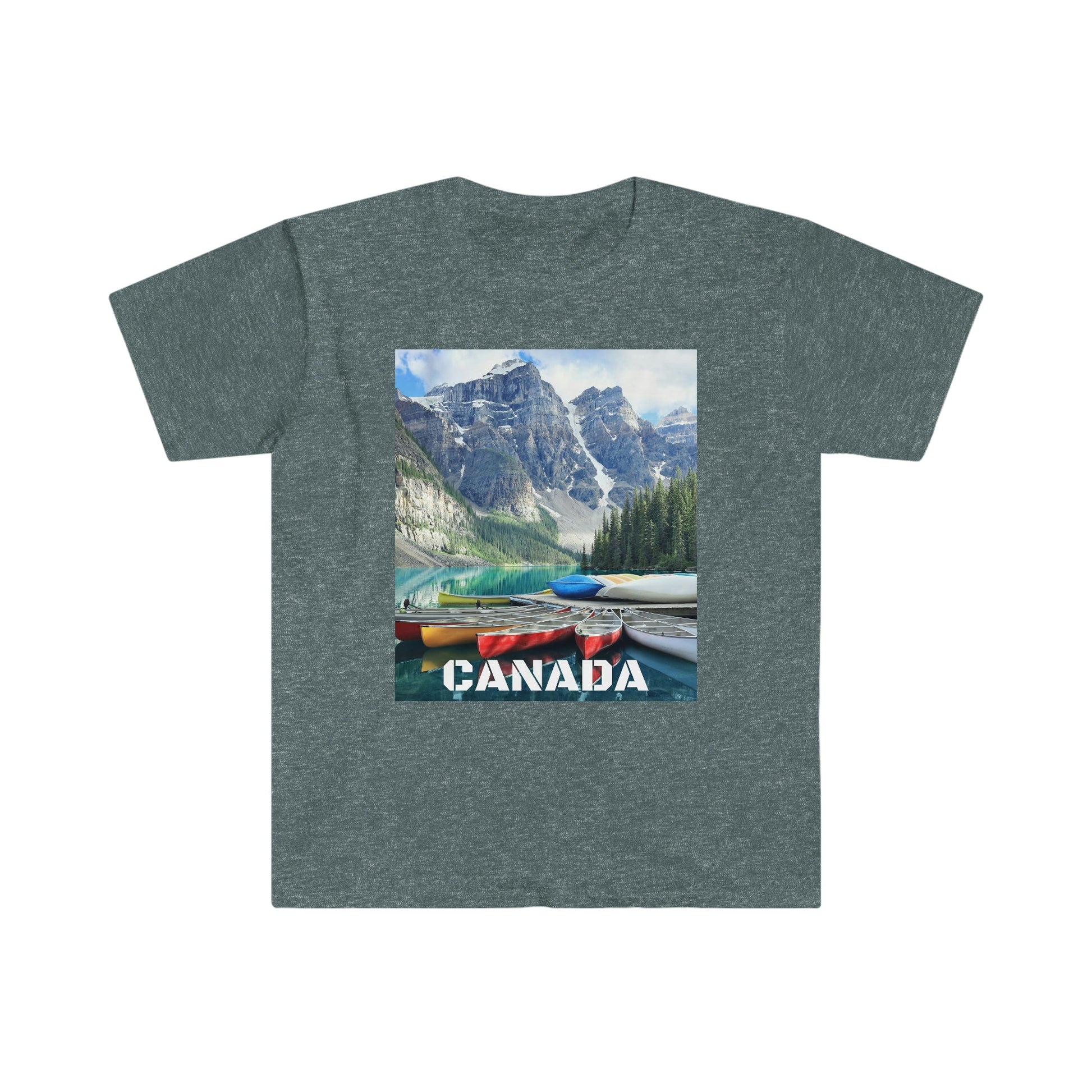 Unisex Softstyle T-Shirt - 100% cotton - Gildan 64000 - Made in CANADA in 3 Days - Rocky Mountains, Alberta & Canmore, Canada - Green Forest Home