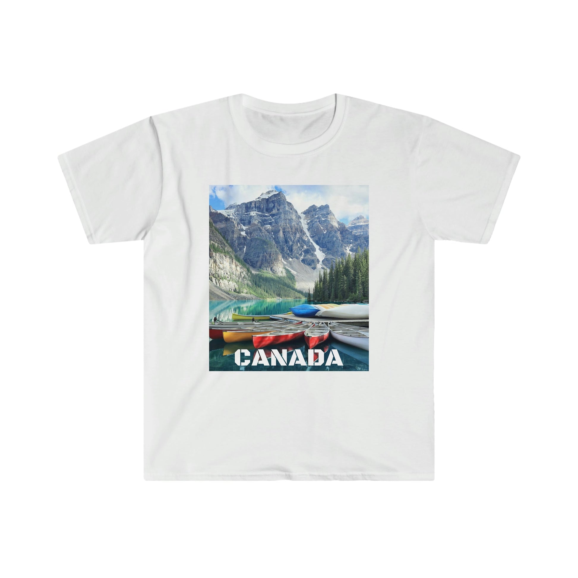 Unisex Softstyle T-Shirt - 100% cotton - Gildan 64000 - Made in CANADA in 3 Days - Rocky Mountains, Alberta & Canmore, Canada - Green Forest Home