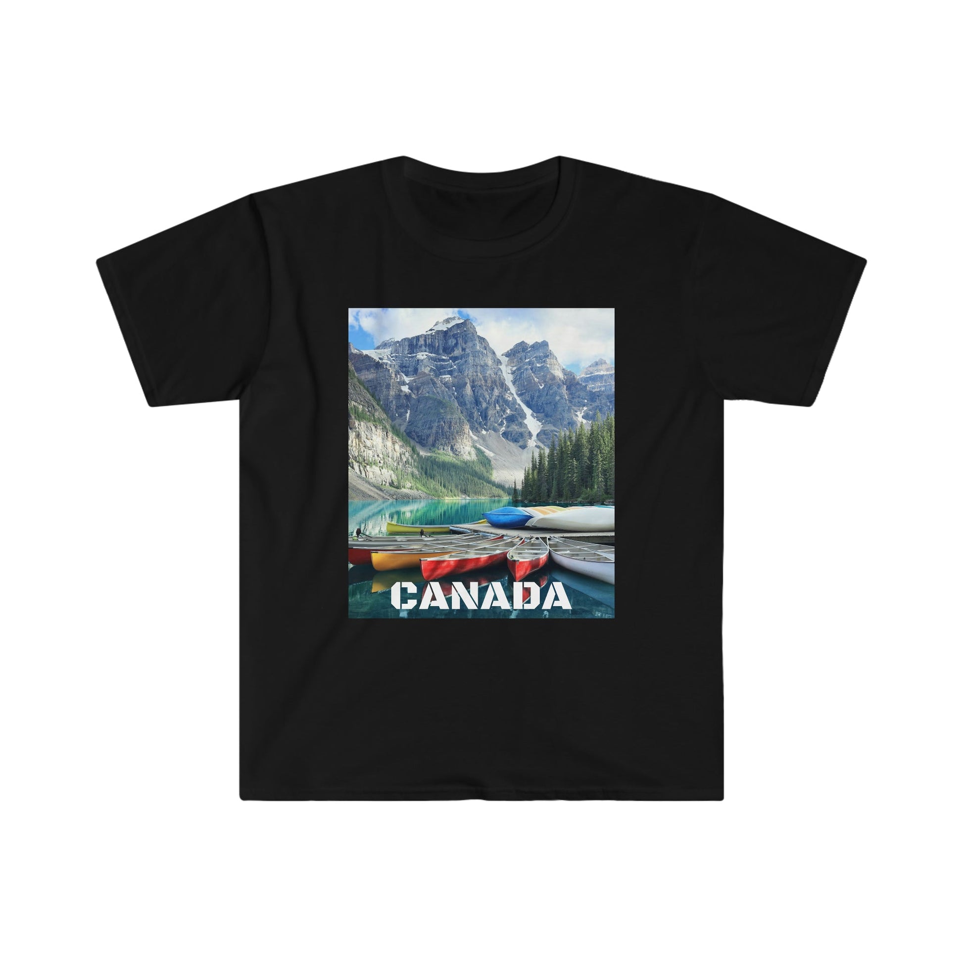 Unisex Softstyle T-Shirt - 100% cotton - Gildan 64000 - Made in CANADA in 3 Days - Rocky Mountains, Alberta & Canmore, Canada - Green Forest Home