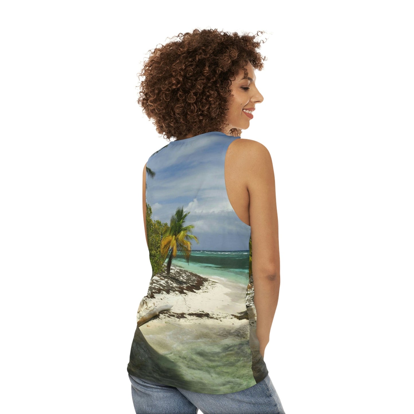 Unisex Tank Top (AOP) - All Over Print - Amazing Colors of Pajaros Beach - Mona Island Puerto Rico - Made in China - Green Forest Home