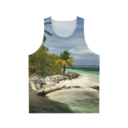 Unisex Tank Top (AOP) - All Over Print - Amazing Colors of Pajaros Beach - Mona Island Puerto Rico - Made in China - Green Forest Home