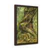 Vertical Framed Premium Gallery Wrap Canvas - Parasite tree grows over a Palo Colorado (Red tree) in the early Tradewinds trail - Green Forest Home