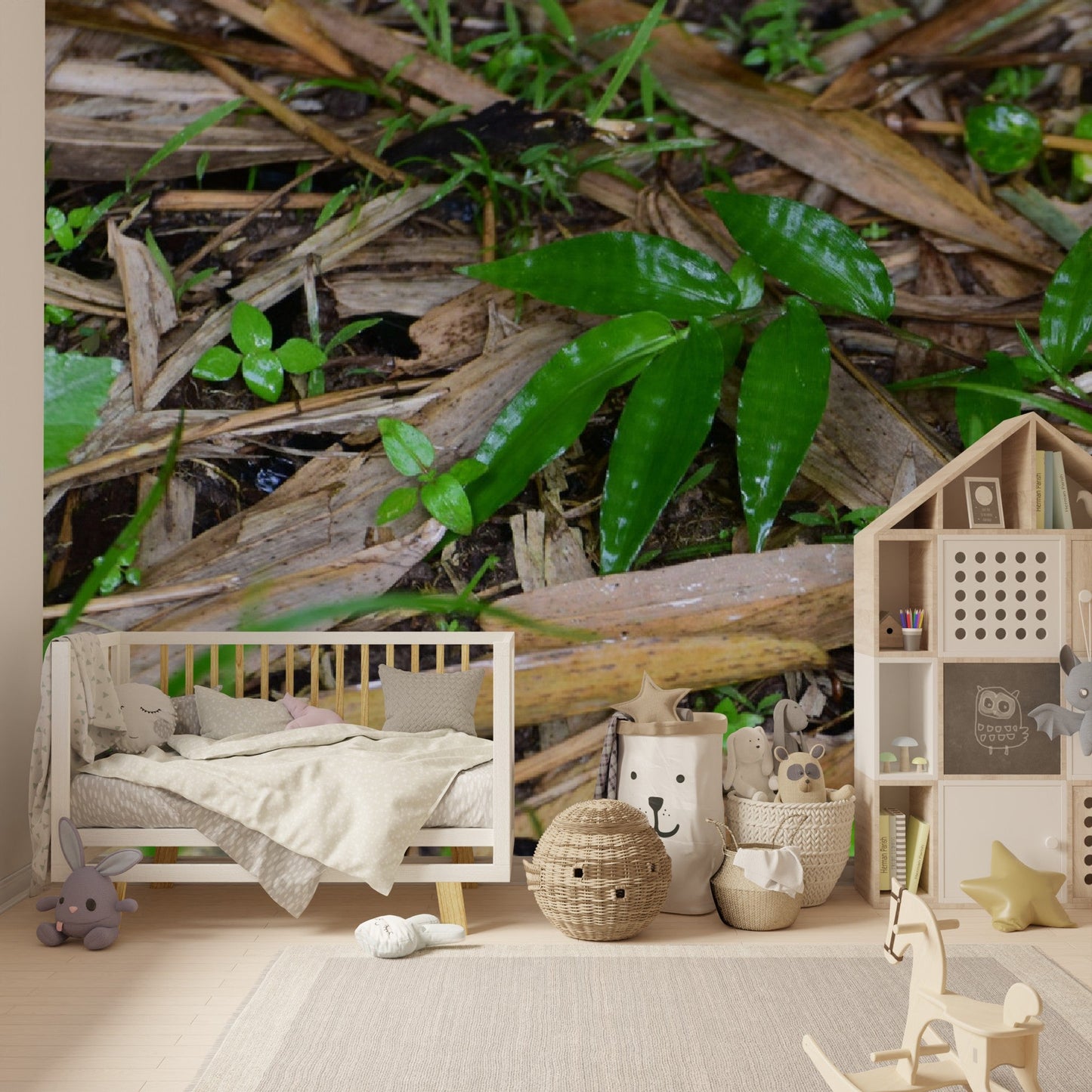 Wallpapaper - Tropical Bamboo Leaves and Foliage - El Yunque Rainforest Puerto Rico - Easy Peel & Stick - Green Forest Home