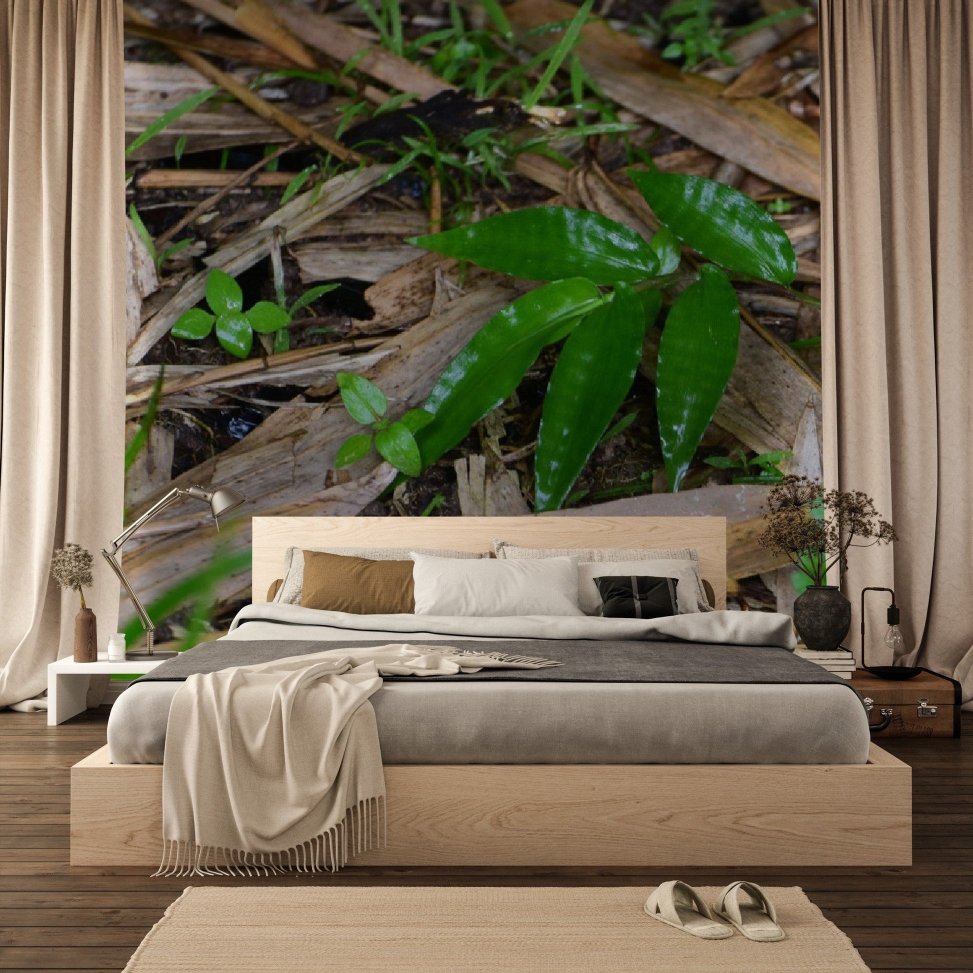 Wallpapaper - Tropical Bamboo Leaves and Foliage - El Yunque Rainforest Puerto Rico - Easy Peel & Stick - Green Forest Home