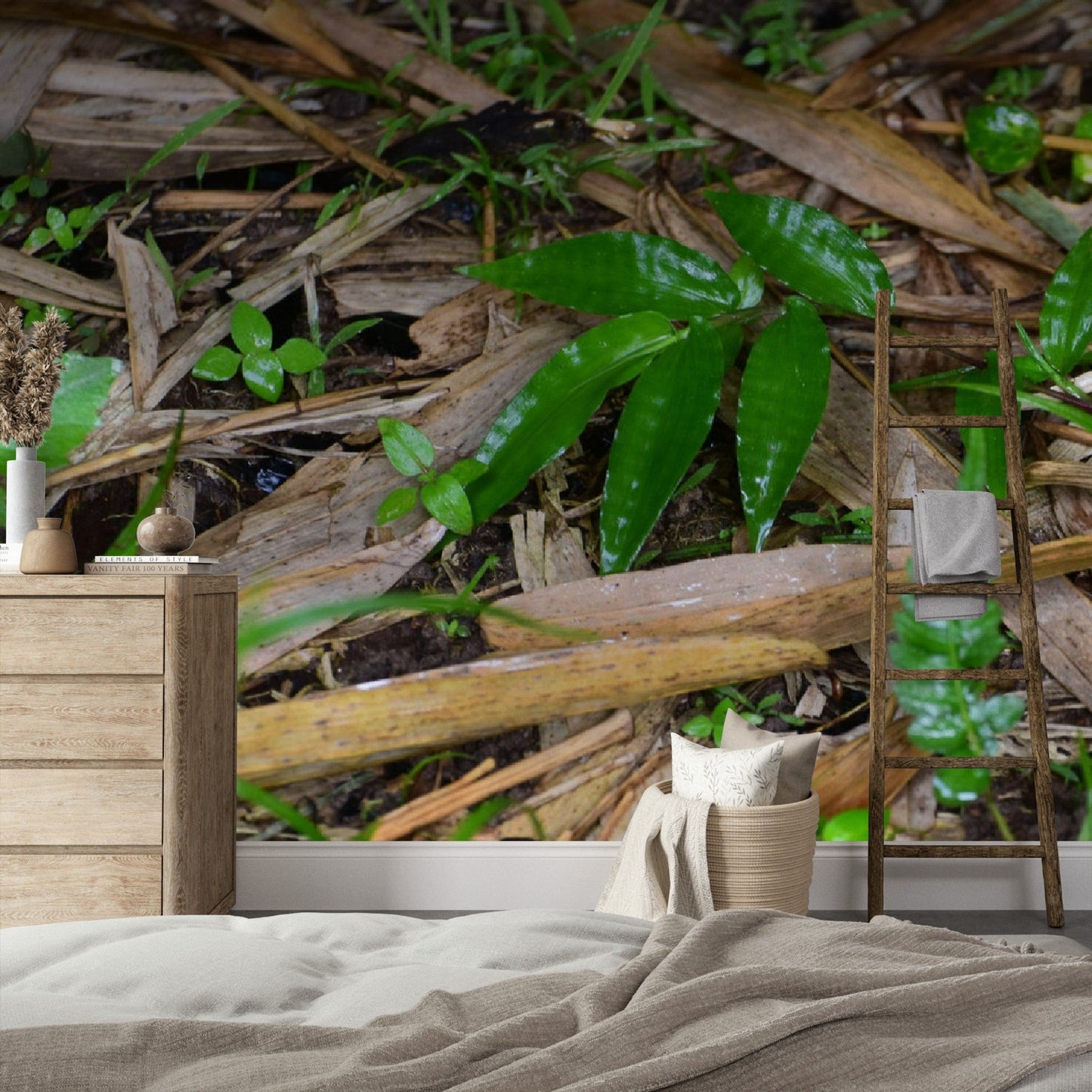 Wallpapaper - Tropical Bamboo Leaves and Foliage - El Yunque Rainforest Puerto Rico - Easy Peel & Stick - Green Forest Home