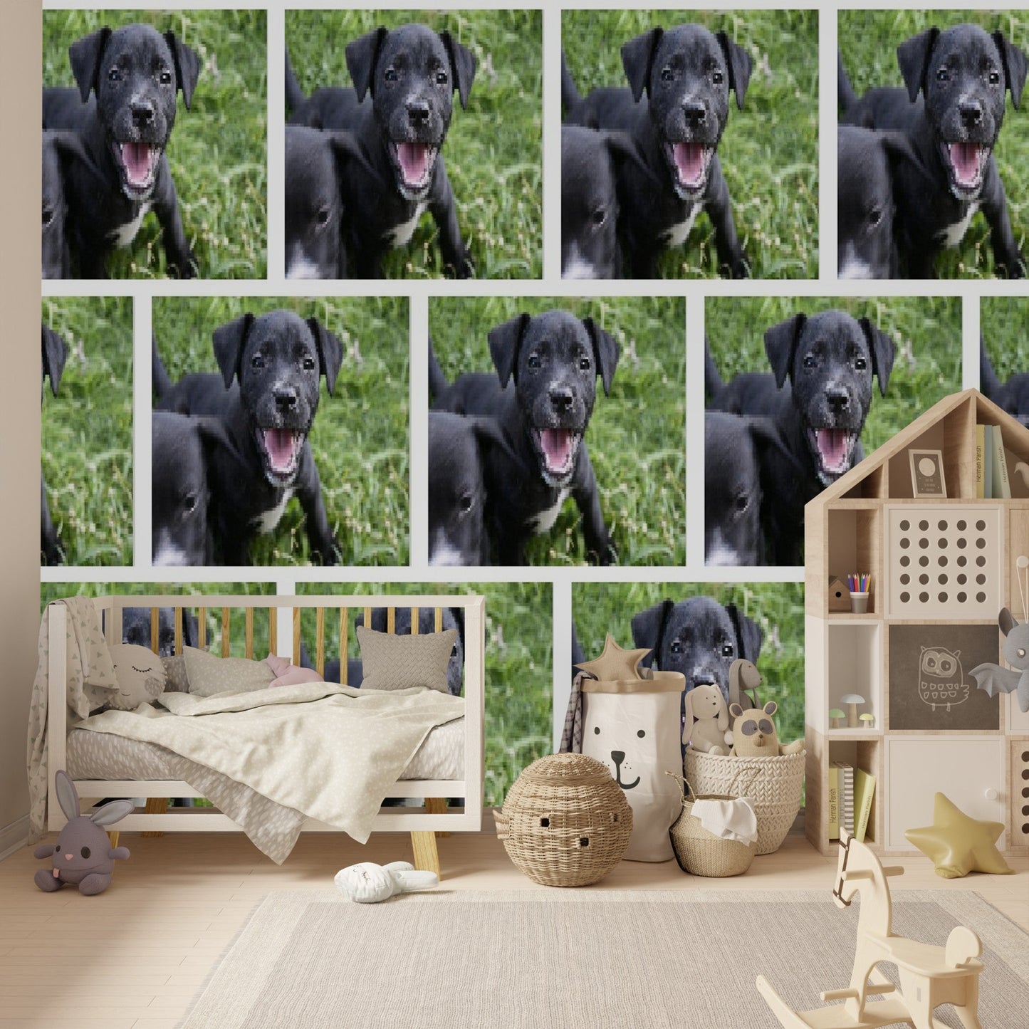 Wallpaper - Friendly Puppy PATTERN in Humacao PR - Multiple Sizes - Green Forest Home