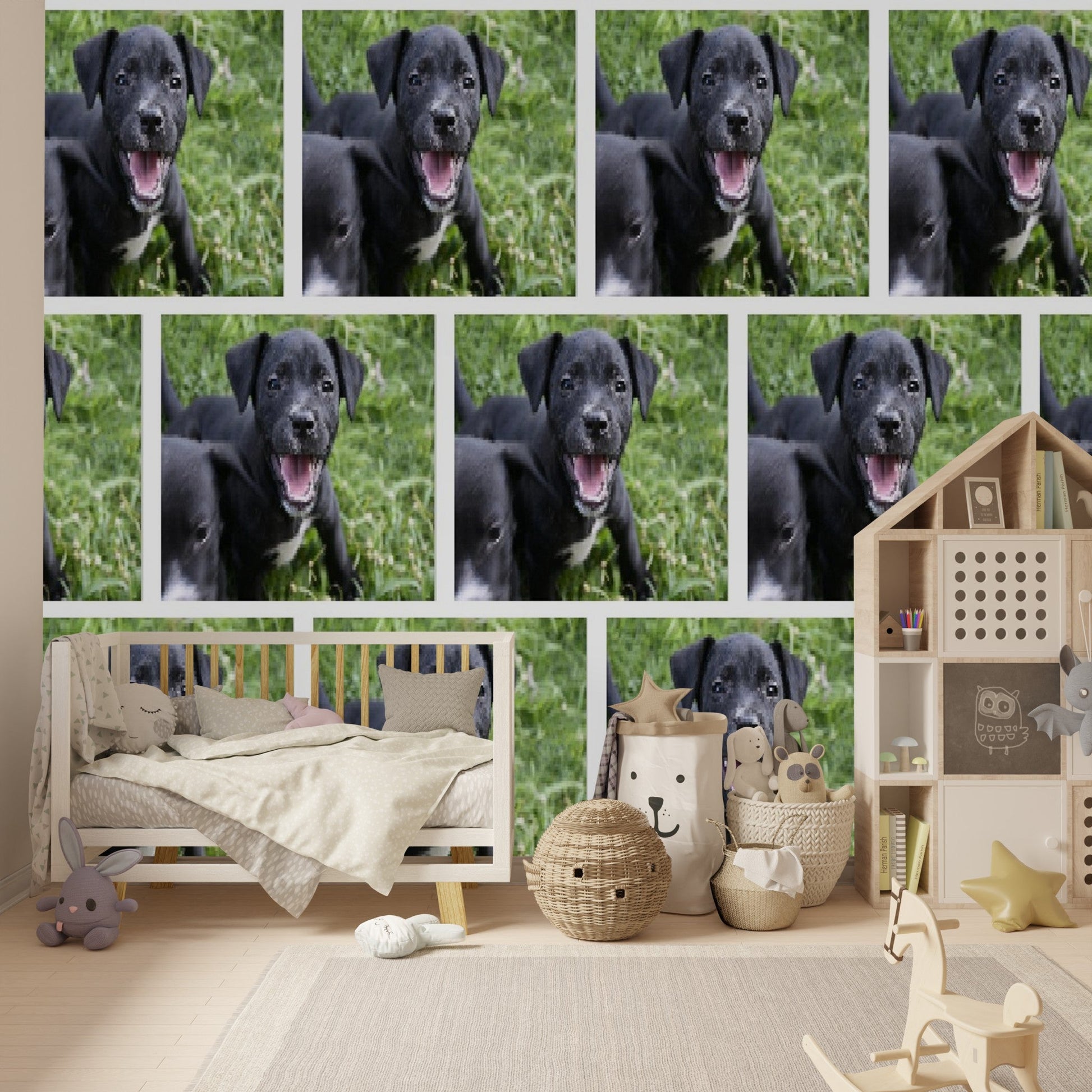 Wallpaper - Friendly Puppy PATTERN in Humacao PR - Multiple Sizes - Green Forest Home