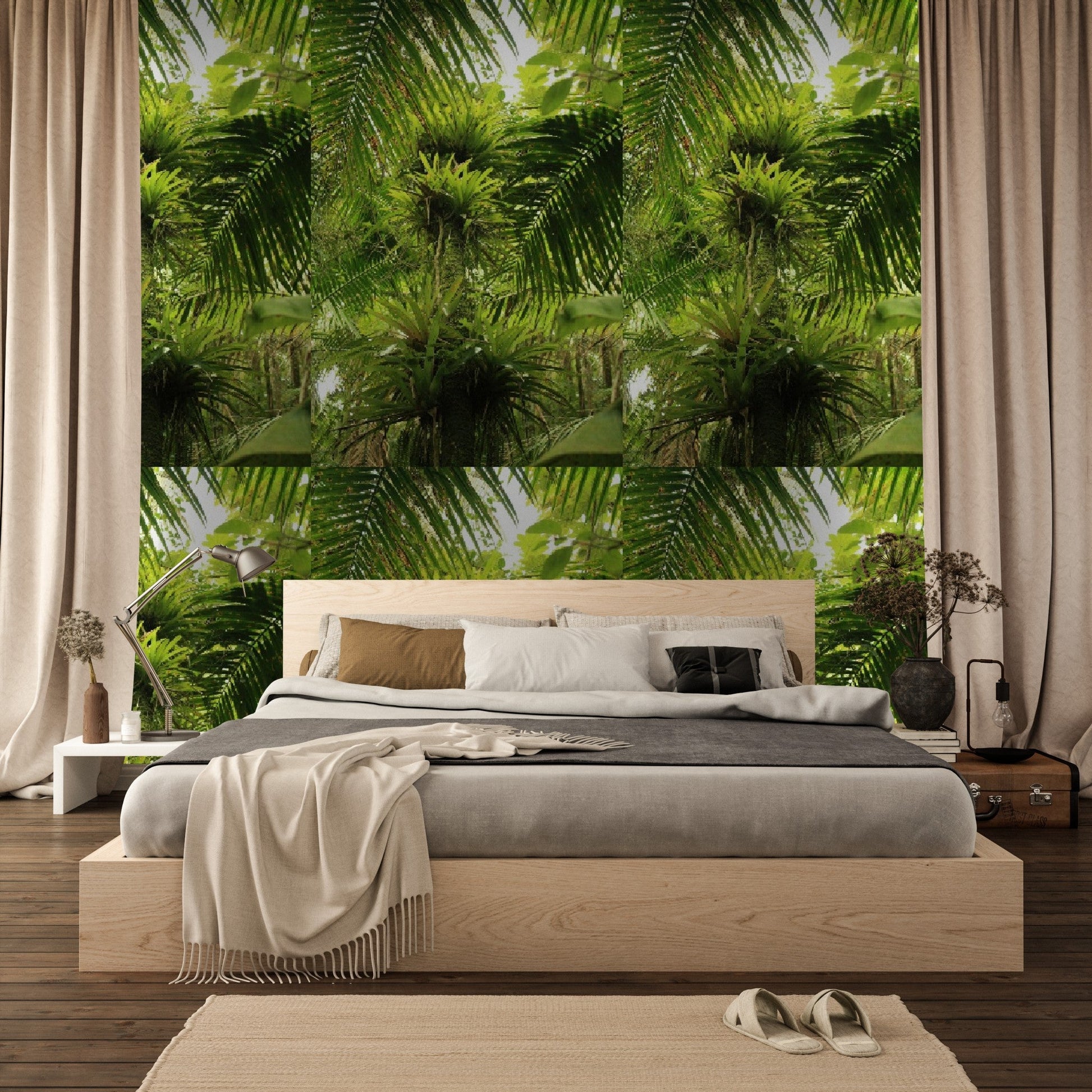 Wallpaper - Sierra Palm with Bromeliads Pattern - El Yunque Rainforest - Multiple Sizes - Green Forest Home