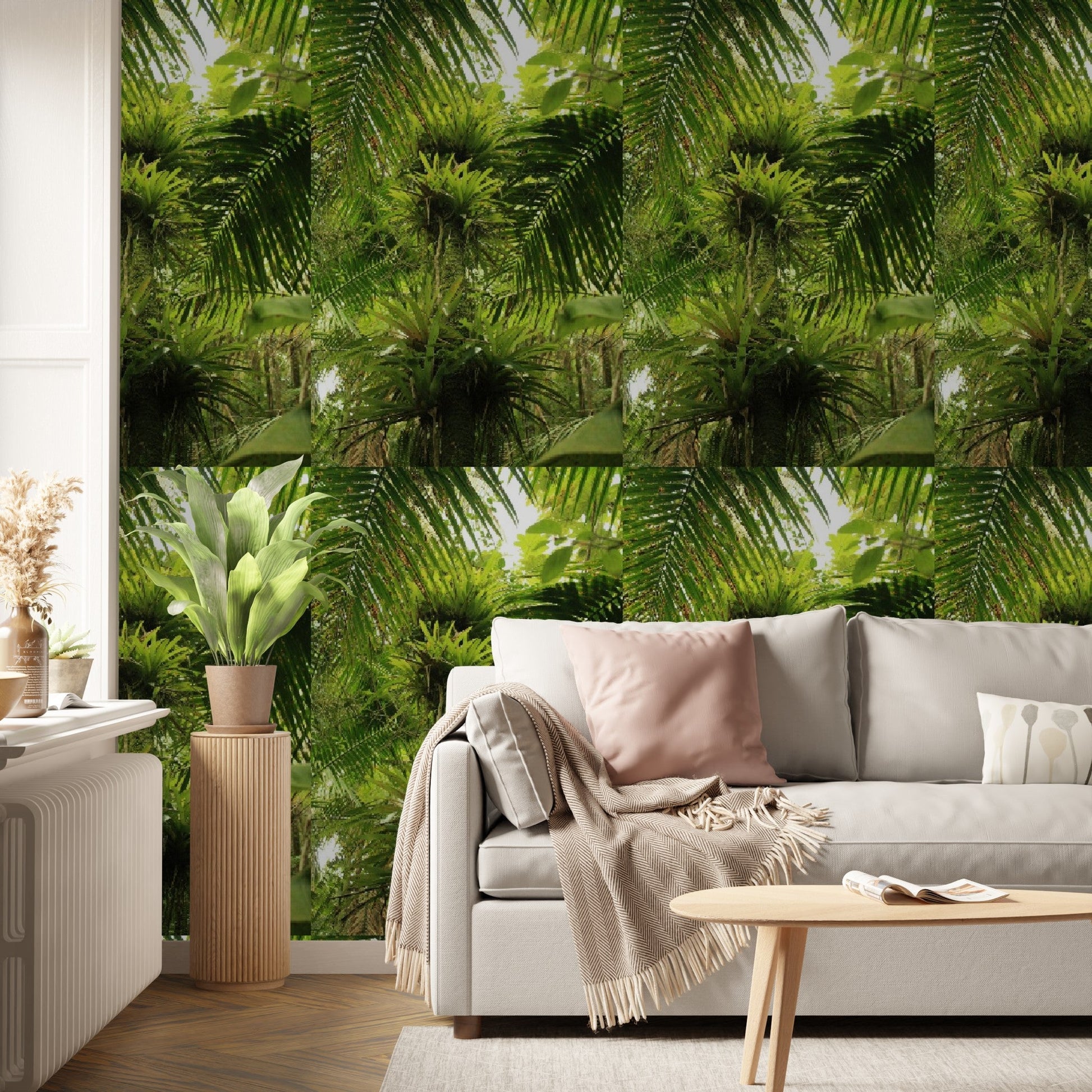 Wallpaper - Sierra Palm with Bromeliads Pattern - El Yunque Rainforest - Multiple Sizes - Green Forest Home