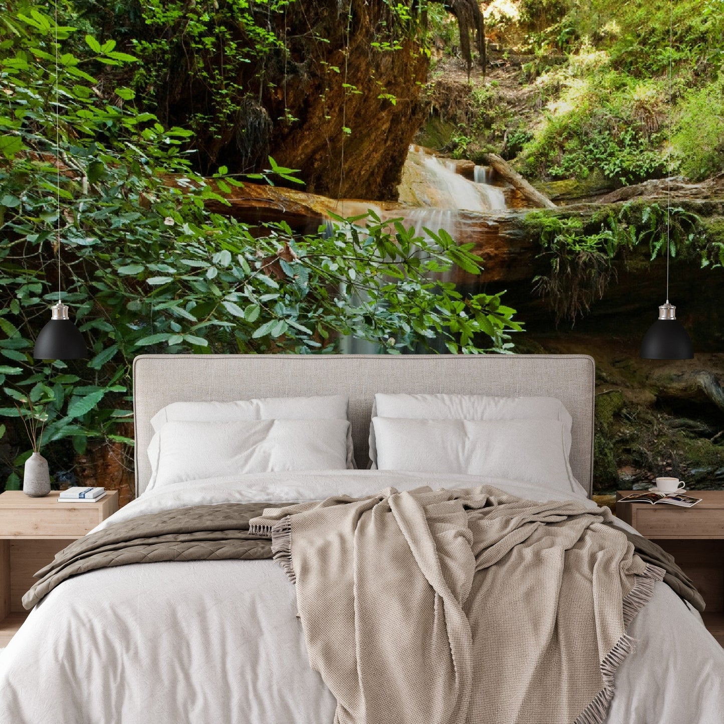 Wallpaper - Silver Falls on Berry Creek Trail, in the Coastal Redwood Forest in Big Basin State Park, CA USA - Easy Peel & Stick - Green Forest Home