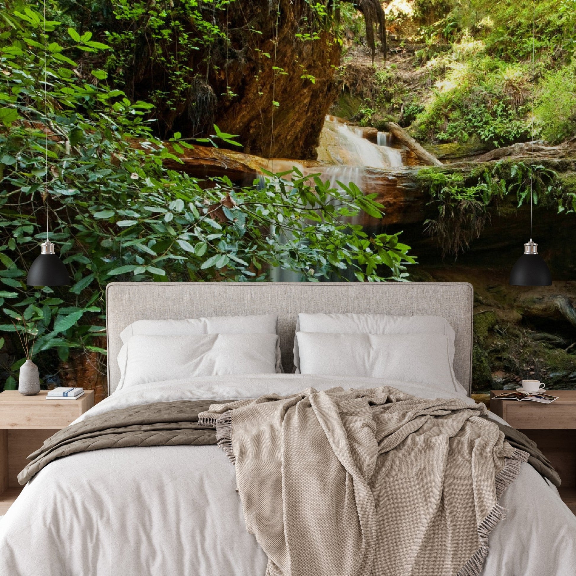 Wallpaper - Silver Falls on Berry Creek Trail, in the Coastal Redwood Forest in Big Basin State Park, CA USA - Easy Peel & Stick - Green Forest Home
