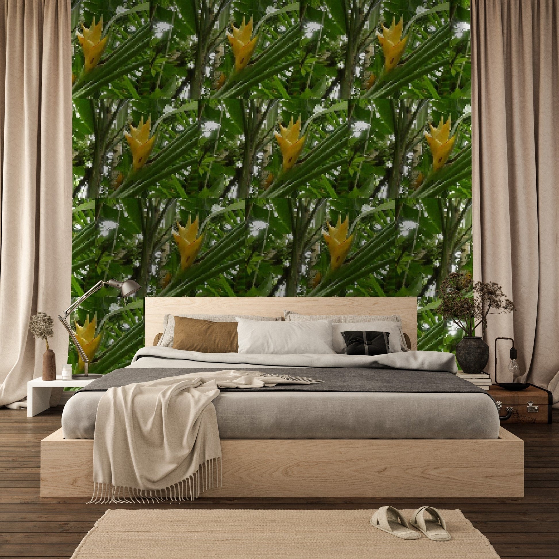 Wallpaper - The Tropical Heliconia Flower in Pattern - El Yunque Rainforest Puerto Rico - Green Forest Home