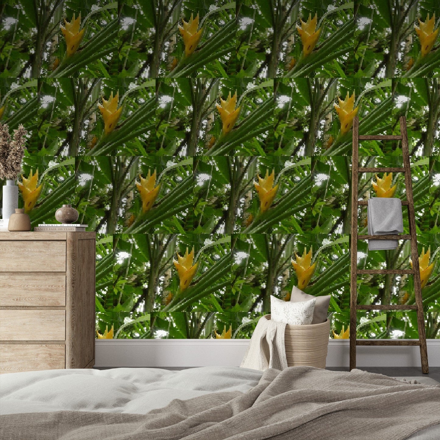 Wallpaper - The Tropical Heliconia Flower in Pattern - El Yunque Rainforest Puerto Rico - Green Forest Home