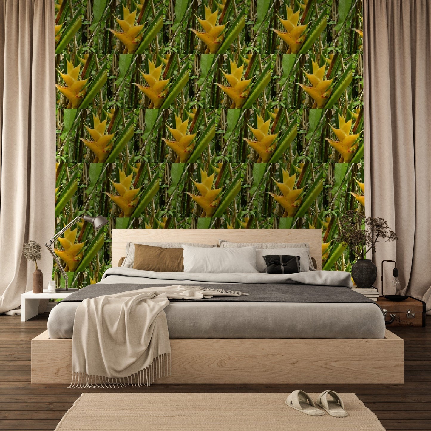 Wallpaper - The Tropical Heliconia Flower in Pattern - El Yunque Rainforest Puerto Rico - Green Forest Home