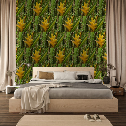 Wallpaper - The Tropical Heliconia Flower in Pattern - El Yunque Rainforest Puerto Rico - Green Forest Home