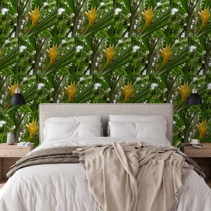 Wallpaper - The Tropical Heliconia Flower in Pattern - El Yunque Rainforest Puerto Rico - Green Forest Home