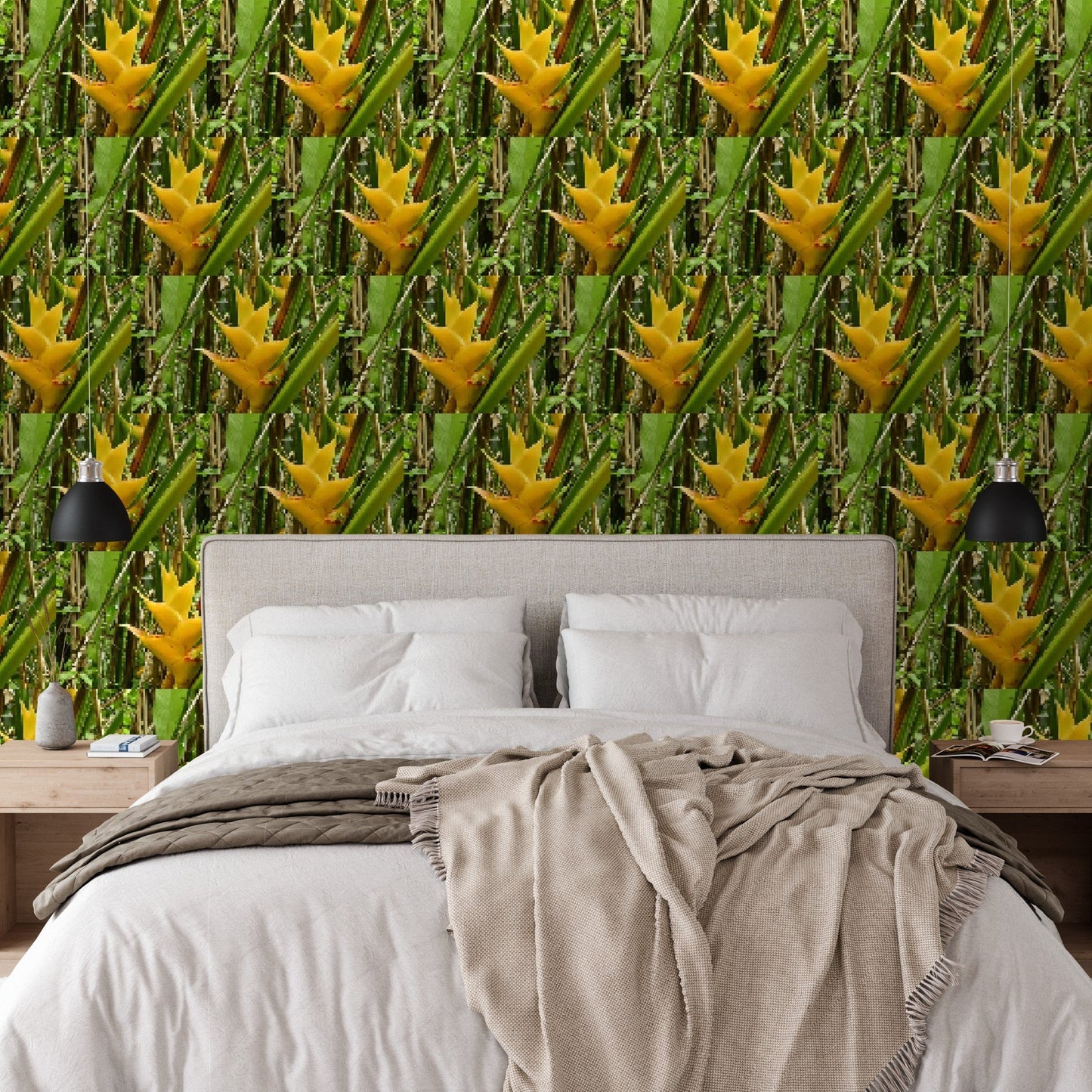 Wallpaper - The Tropical Heliconia Flower in Pattern - El Yunque Rainforest Puerto Rico - Green Forest Home