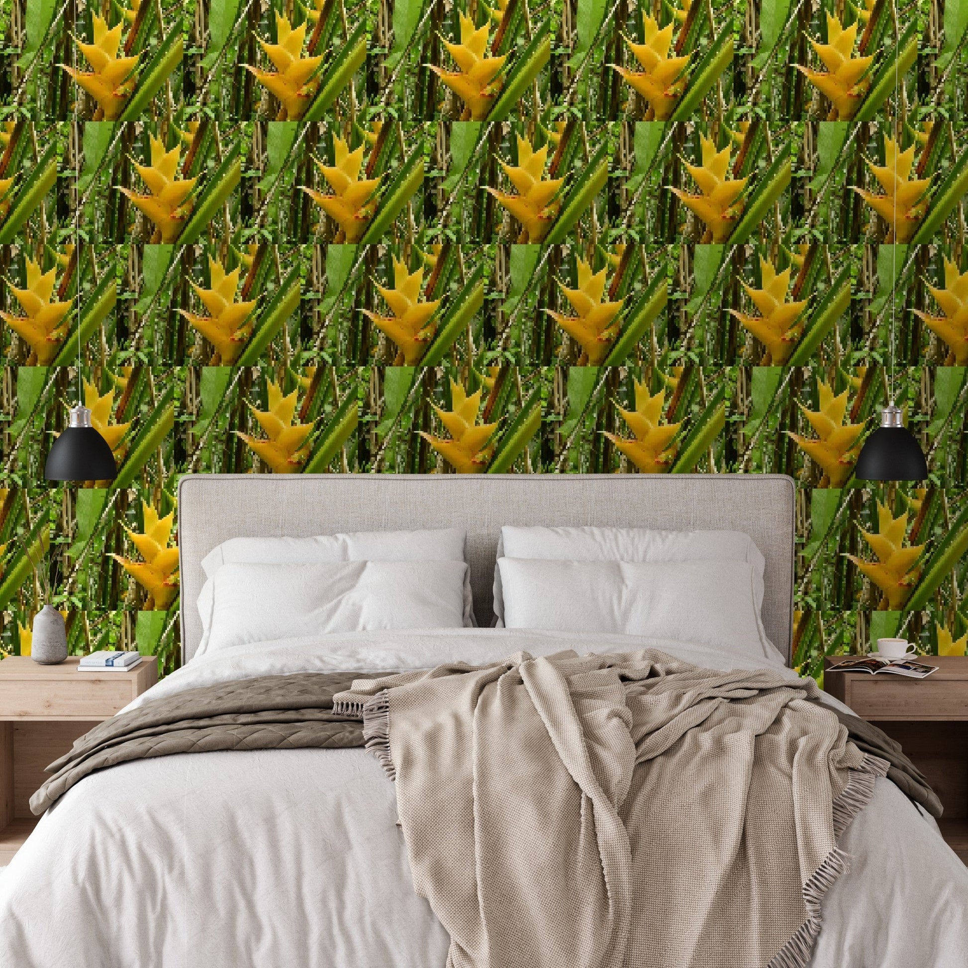 Wallpaper - The Tropical Heliconia Flower in Pattern - El Yunque Rainforest Puerto Rico - Green Forest Home