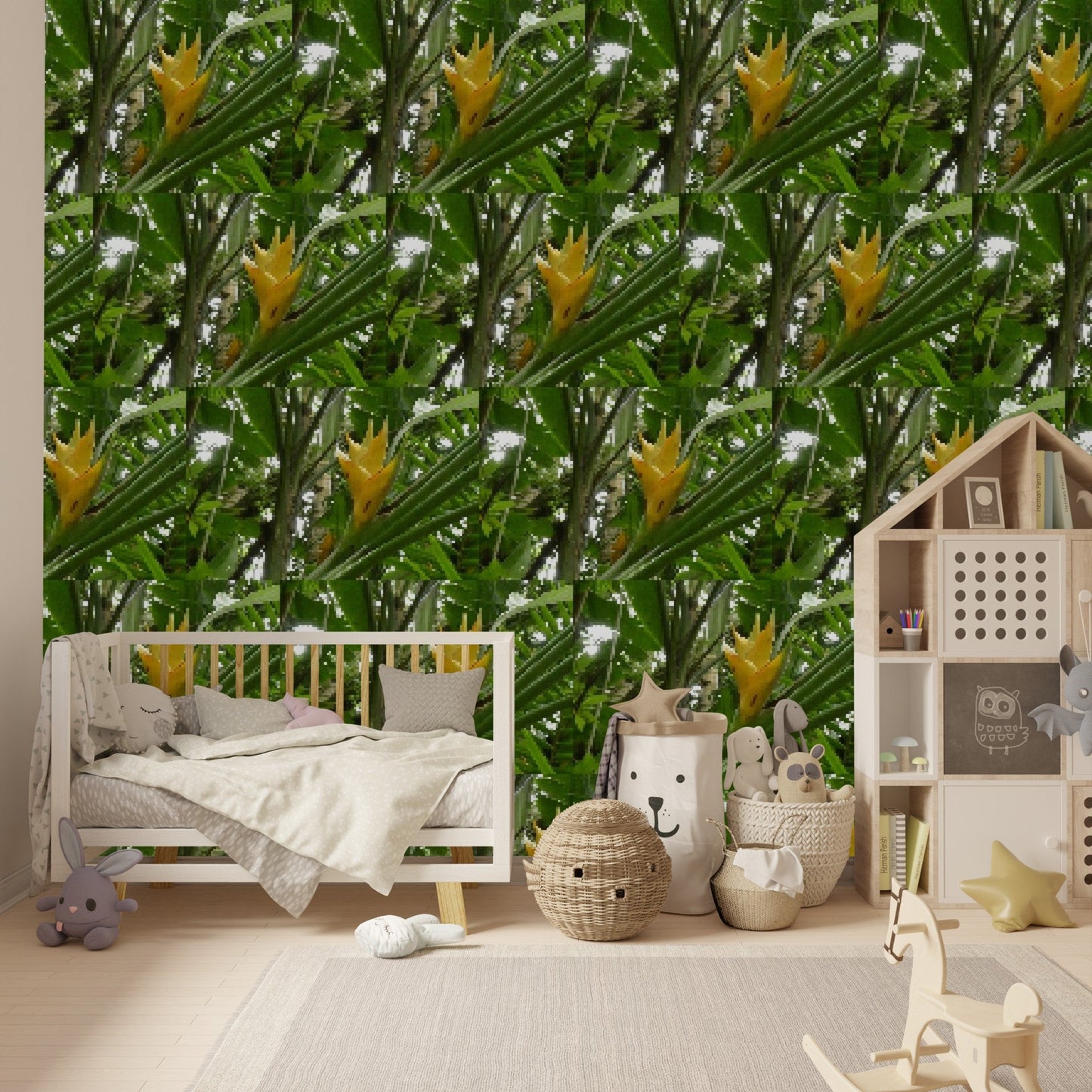 Wallpaper - The Tropical Heliconia Flower in Pattern - El Yunque Rainforest Puerto Rico - Green Forest Home