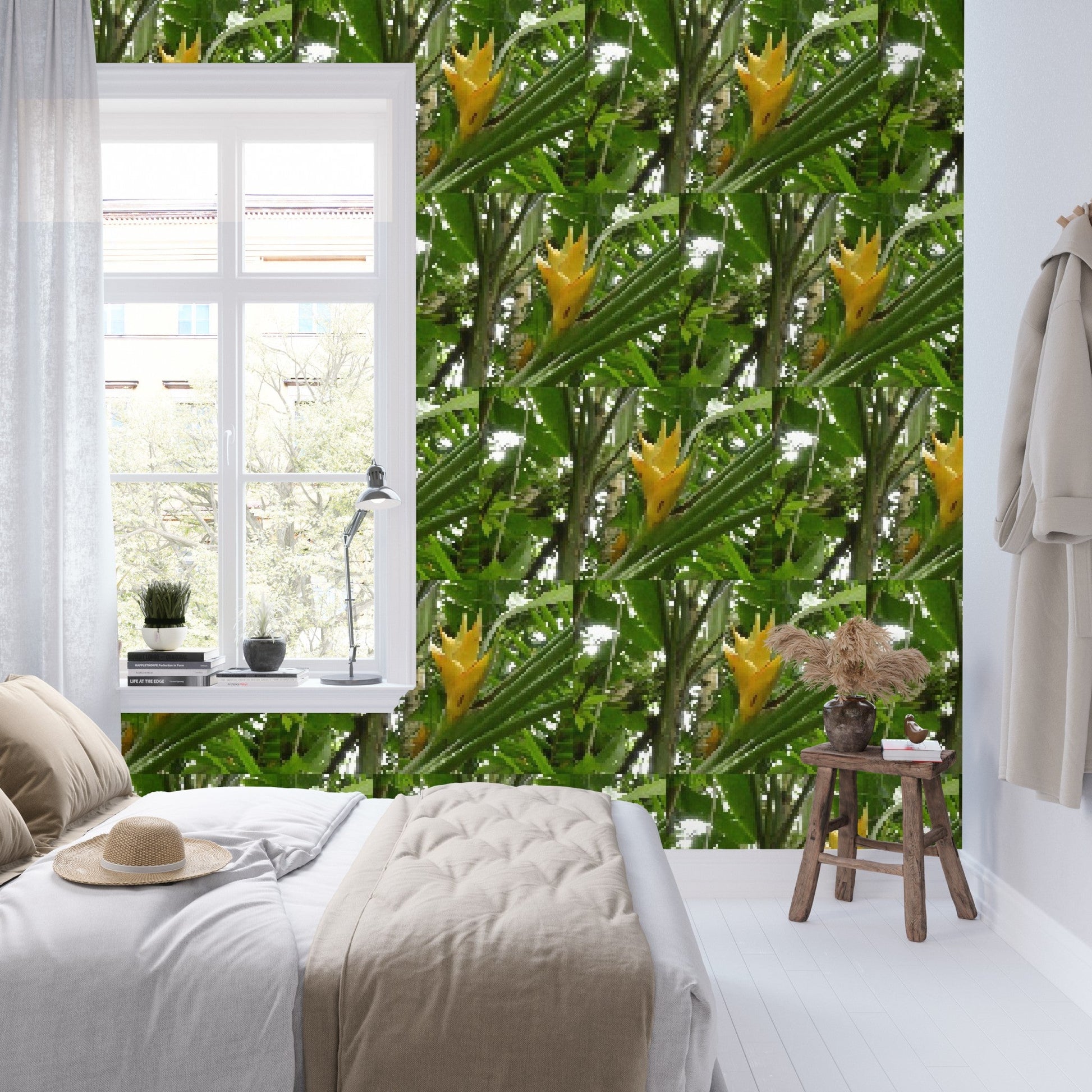 Wallpaper - The Tropical Heliconia Flower in Pattern - El Yunque Rainforest Puerto Rico - Green Forest Home