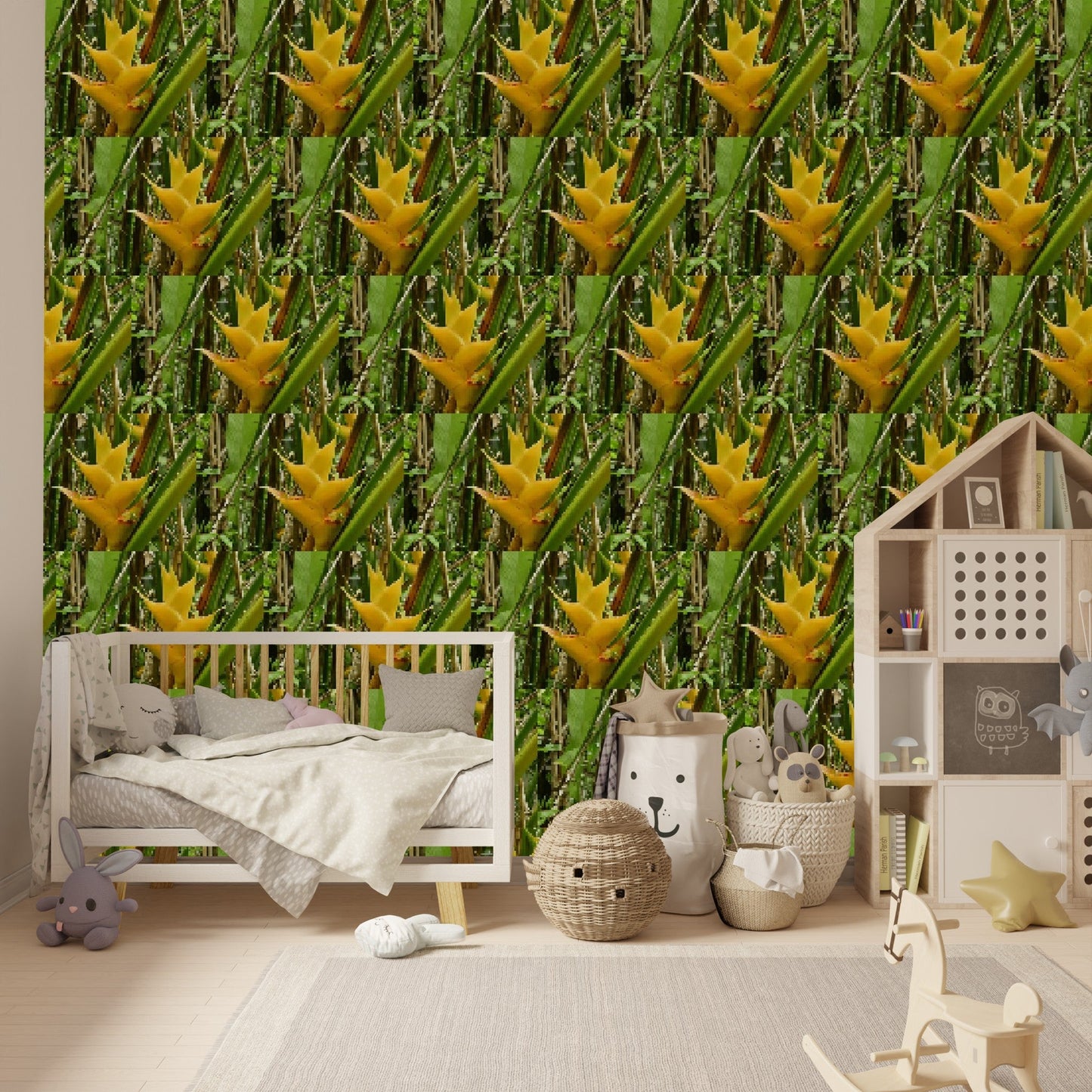 Wallpaper - The Tropical Heliconia Flower in Pattern - El Yunque Rainforest Puerto Rico - Green Forest Home