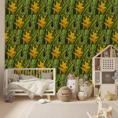 Wallpaper - The Tropical Heliconia Flower in Pattern - El Yunque Rainforest Puerto Rico - Green Forest Home