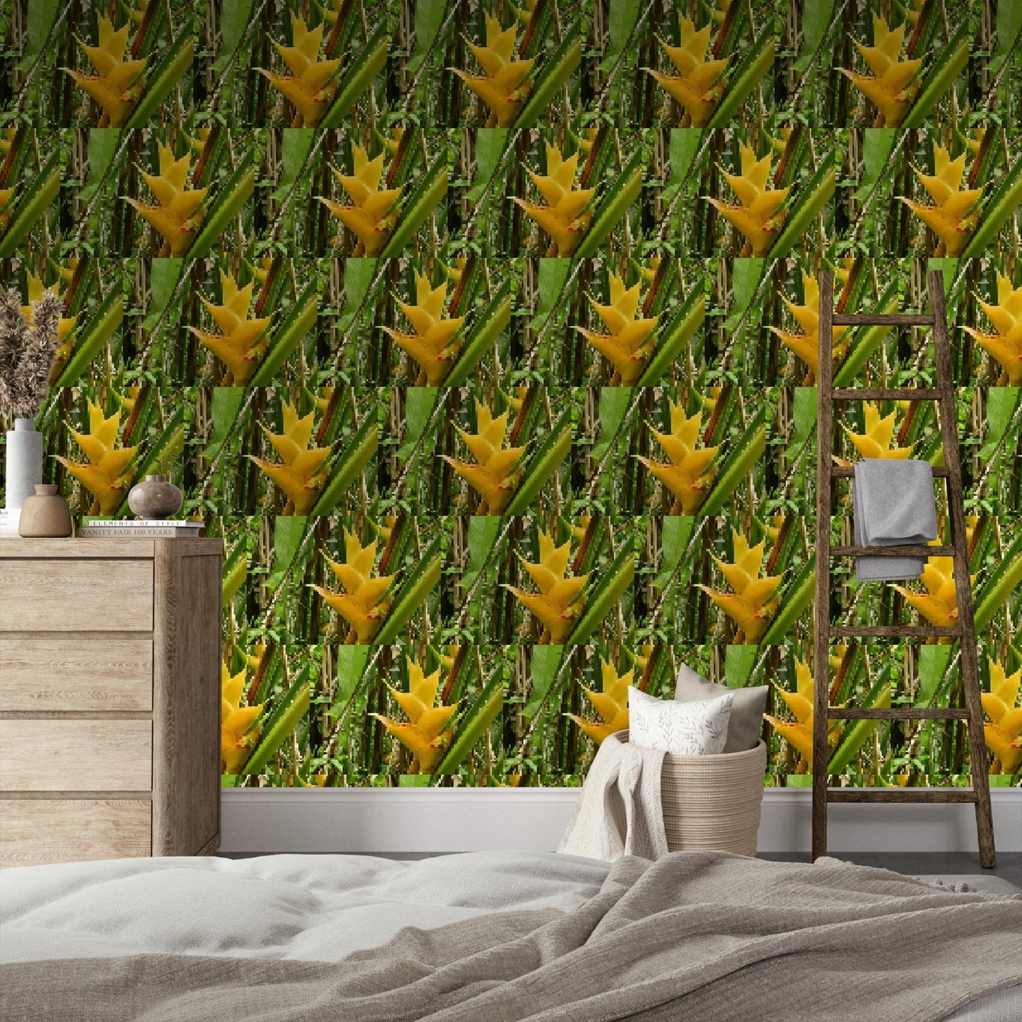 Wallpaper - The Tropical Heliconia Flower in Pattern - El Yunque Rainforest Puerto Rico - Green Forest Home