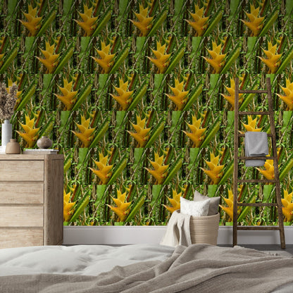 Wallpaper - The Tropical Heliconia Flower in Pattern - El Yunque Rainforest Puerto Rico - Green Forest Home