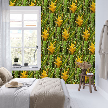 Wallpaper - The Tropical Heliconia Flower in Pattern - El Yunque Rainforest Puerto Rico - Green Forest Home