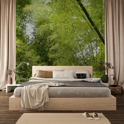 Wallpaper - Tropical Bamboo Forest Road - El Yunque Rainforest Puerto Rico - Multiple Sizes - Easy Peel & Stick - Green Forest Home